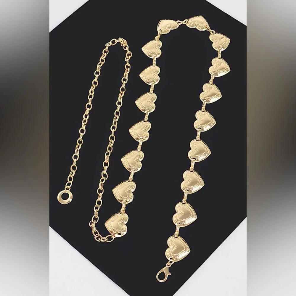 Gold or Silver Heart Metal Chain Statement Belt